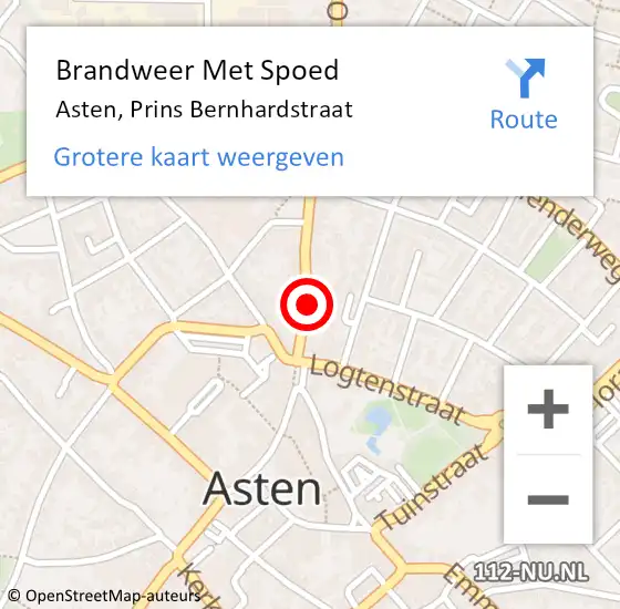 Locatie op kaart van de 112 melding: Brandweer Met Spoed Naar Asten, Prins Bernhardstraat op 27 november 2022 18:12