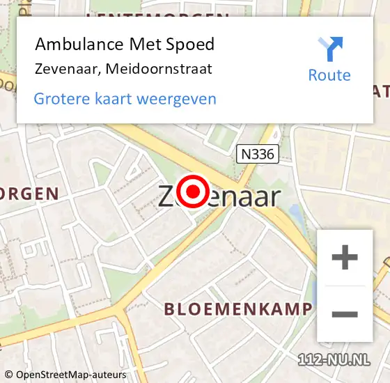 Locatie op kaart van de 112 melding: Ambulance Met Spoed Naar Zevenaar, Meidoornstraat op 27 november 2022 18:19