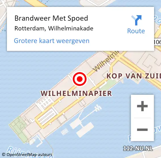 Locatie op kaart van de 112 melding: Brandweer Met Spoed Naar Rotterdam, Wilhelminakade op 27 november 2022 18:28
