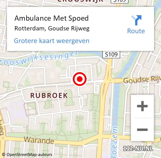Locatie op kaart van de 112 melding: Ambulance Met Spoed Naar Rotterdam, Goudse Rijweg op 27 november 2022 18:31