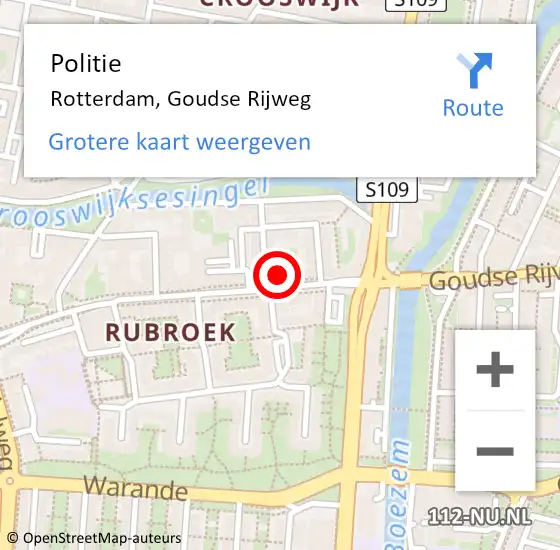 Locatie op kaart van de 112 melding: Politie Rotterdam, Goudse Rijweg op 27 november 2022 18:32