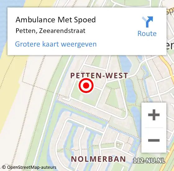 Locatie op kaart van de 112 melding: Ambulance Met Spoed Naar Petten, Zeearendstraat op 27 november 2022 18:39