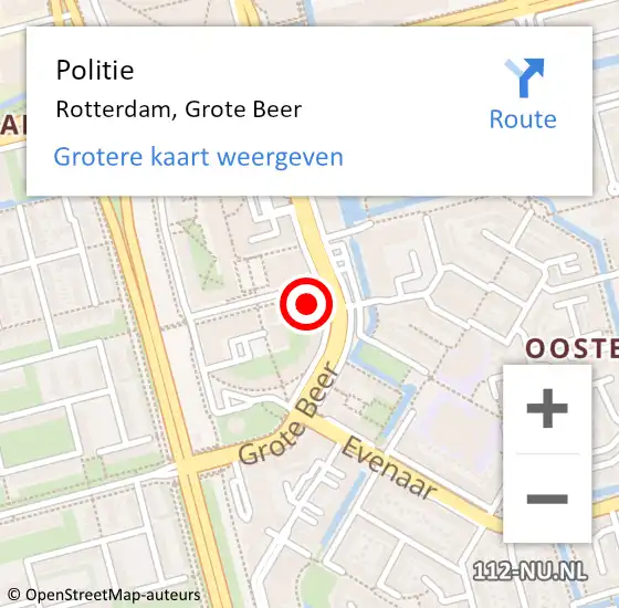 Locatie op kaart van de 112 melding: Politie Rotterdam, Grote Beer op 27 november 2022 18:43