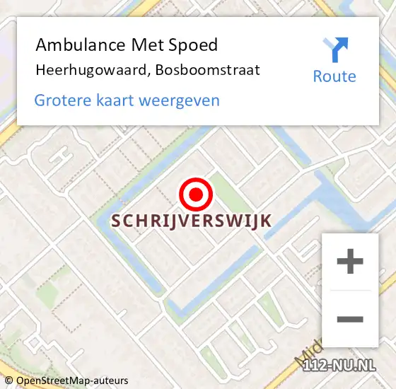 Locatie op kaart van de 112 melding: Ambulance Met Spoed Naar Heerhugowaard, Bosboomstraat op 27 november 2022 18:44