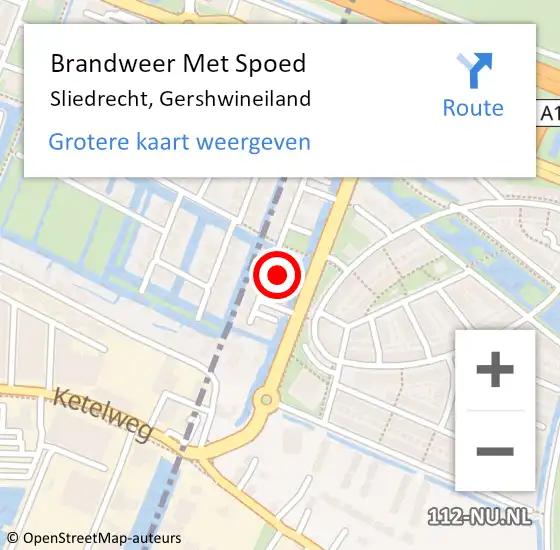 Locatie op kaart van de 112 melding: Brandweer Met Spoed Naar Sliedrecht, Gershwineiland op 27 november 2022 19:04