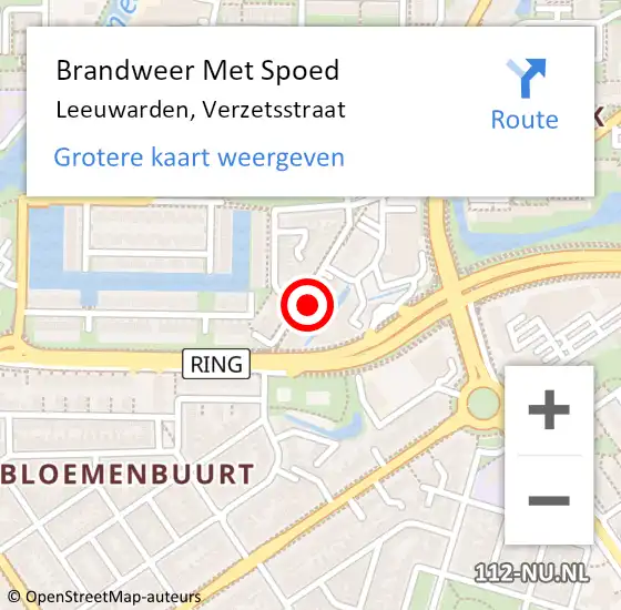 Locatie op kaart van de 112 melding: Brandweer Met Spoed Naar Leeuwarden, Verzetsstraat op 27 november 2022 19:26