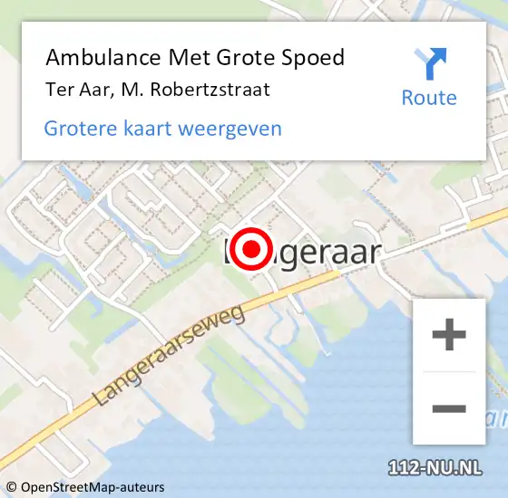 Locatie op kaart van de 112 melding: Ambulance Met Grote Spoed Naar Ter Aar, M. Robertzstraat op 27 november 2022 19:56