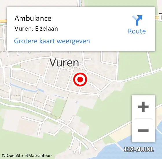 Locatie op kaart van de 112 melding: Ambulance Vuren, Elzelaan op 6 augustus 2014 13:05