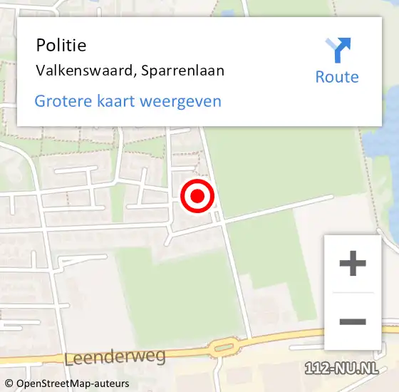 Locatie op kaart van de 112 melding: Politie Valkenswaard, Sparrenlaan op 27 november 2022 20:15