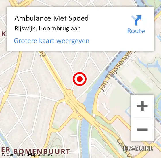 Locatie op kaart van de 112 melding: Ambulance Met Spoed Naar Rijswijk, Hoornbruglaan op 27 november 2022 20:36