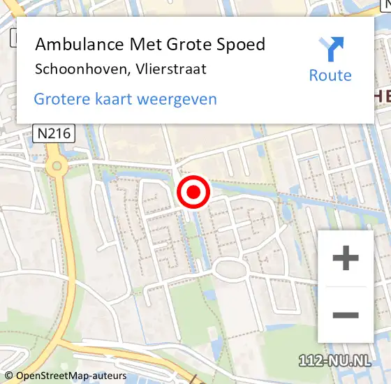 Locatie op kaart van de 112 melding: Ambulance Met Grote Spoed Naar Schoonhoven, Vlierstraat op 27 november 2022 20:38