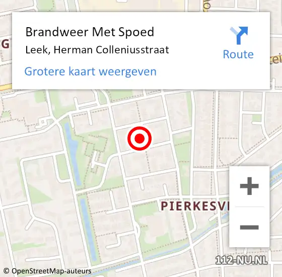 Locatie op kaart van de 112 melding: Brandweer Met Spoed Naar Leek, Herman Colleniusstraat op 27 november 2022 21:36