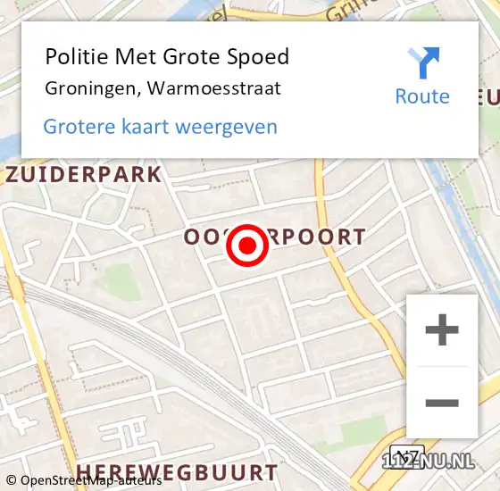 Locatie op kaart van de 112 melding: Politie Met Grote Spoed Naar Groningen, Warmoesstraat op 27 november 2022 21:37