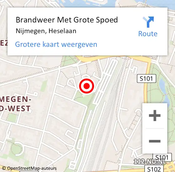 Locatie op kaart van de 112 melding: Brandweer Met Grote Spoed Naar Nijmegen, Heselaan op 27 november 2022 21:46