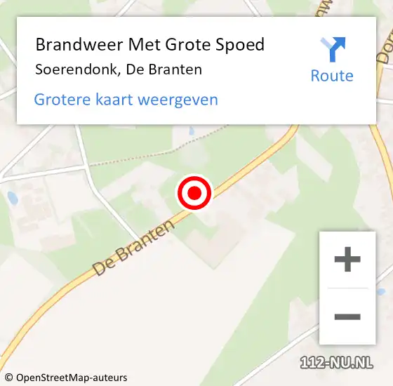 Locatie op kaart van de 112 melding: Brandweer Met Grote Spoed Naar Soerendonk, De Branten op 27 november 2022 21:54