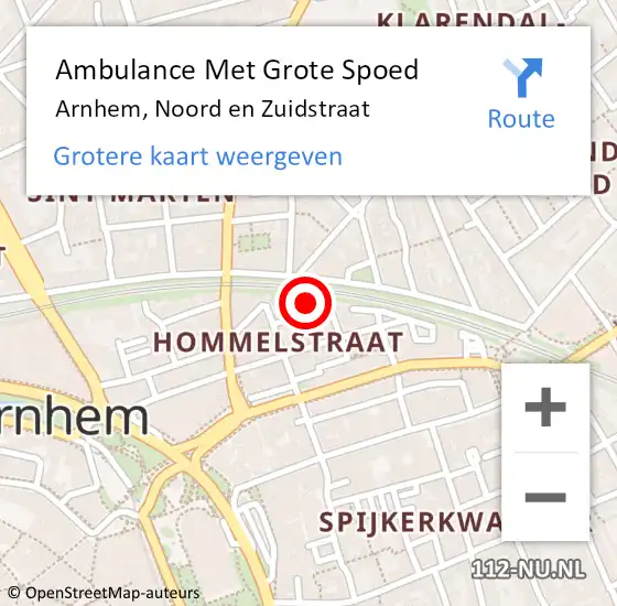 Locatie op kaart van de 112 melding: Ambulance Met Grote Spoed Naar Arnhem, Noord en Zuidstraat op 27 november 2022 22:25