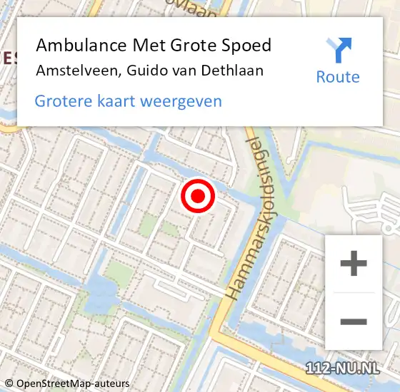 Locatie op kaart van de 112 melding: Ambulance Met Grote Spoed Naar Amstelveen, Guido van Dethlaan op 27 november 2022 22:35