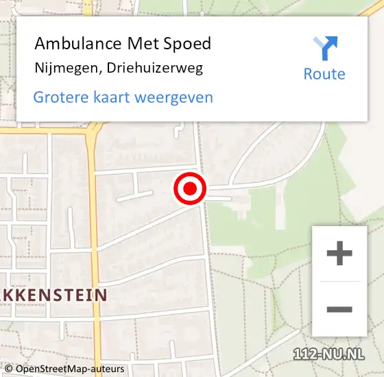 Locatie op kaart van de 112 melding: Ambulance Met Spoed Naar Nijmegen, Driehuizerweg op 27 november 2022 23:46