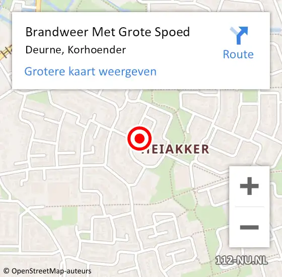 Locatie op kaart van de 112 melding: Brandweer Met Grote Spoed Naar Deurne, Korhoender op 28 november 2022 00:22