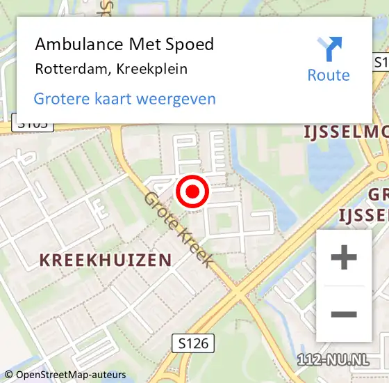 Locatie op kaart van de 112 melding: Ambulance Met Spoed Naar Rotterdam, Kreekplein op 28 november 2022 00:59