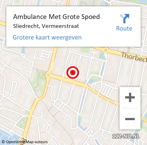 Locatie op kaart van de 112 melding: Ambulance Met Grote Spoed Naar Sliedrecht, Vermeerstraat op 28 november 2022 02:31