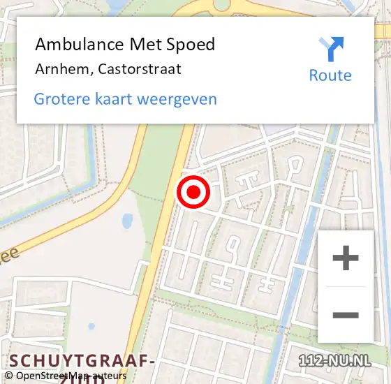 Locatie op kaart van de 112 melding: Ambulance Met Spoed Naar Arnhem, Castorstraat op 28 november 2022 02:42