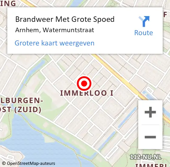 Locatie op kaart van de 112 melding: Brandweer Met Grote Spoed Naar Arnhem, Watermuntstraat op 28 november 2022 04:48