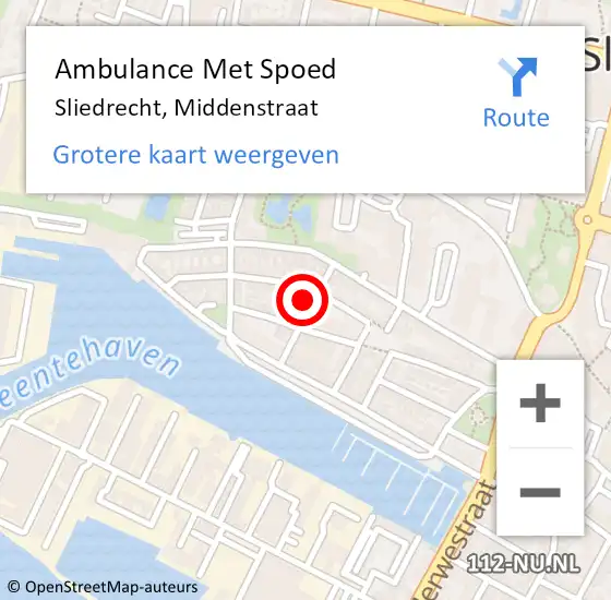 Locatie op kaart van de 112 melding: Ambulance Met Spoed Naar Sliedrecht, Middenstraat op 28 november 2022 06:28