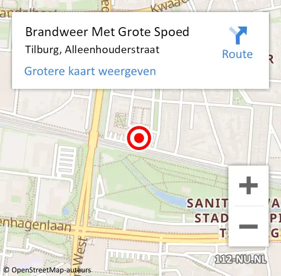 Locatie op kaart van de 112 melding: Brandweer Met Grote Spoed Naar Tilburg, Alleenhouderstraat op 28 november 2022 06:46