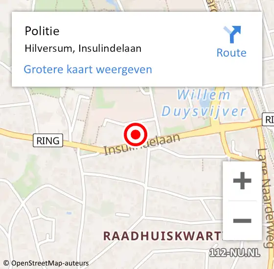 Locatie op kaart van de 112 melding: Politie Hilversum, Insulindelaan op 28 november 2022 07:23