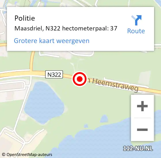 Locatie op kaart van de 112 melding: Politie Maasdriel, N322 hectometerpaal: 37 op 28 november 2022 07:51