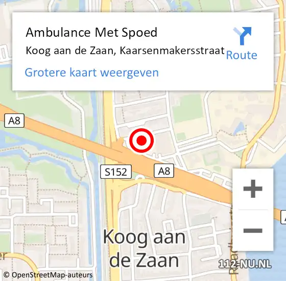 Locatie op kaart van de 112 melding: Ambulance Met Spoed Naar Koog aan de Zaan, Kaarsenmakersstraat op 28 november 2022 08:25