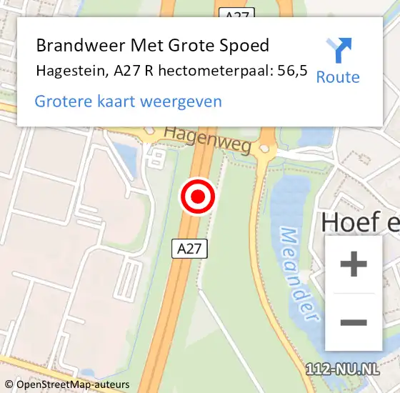 Locatie op kaart van de 112 melding: Brandweer Met Grote Spoed Naar Hagestein, A27 L hectometerpaal: 58,9 op 6 augustus 2014 13:44