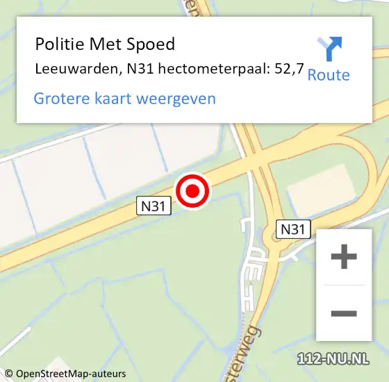 Locatie op kaart van de 112 melding: Politie Met Spoed Naar Leeuwarden, N31 hectometerpaal: 52,7 op 28 november 2022 08:27