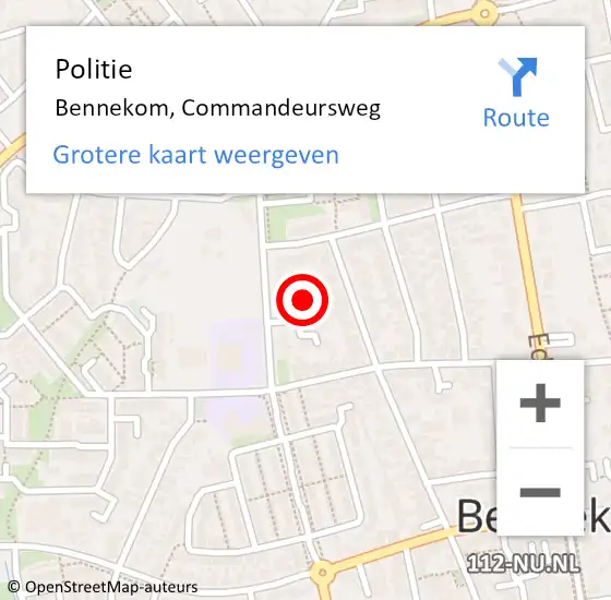 Locatie op kaart van de 112 melding: Politie Bennekom, Commandeursweg op 28 november 2022 08:39