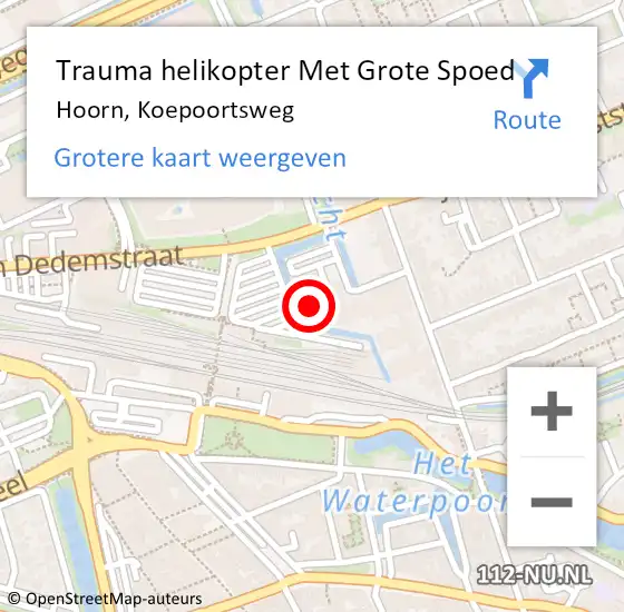 Locatie op kaart van de 112 melding: Trauma helikopter Met Grote Spoed Naar Hoorn, Koepoortsweg op 28 november 2022 08:50