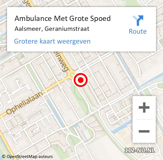 Locatie op kaart van de 112 melding: Ambulance Met Grote Spoed Naar Aalsmeer, Geraniumstraat op 28 november 2022 08:53