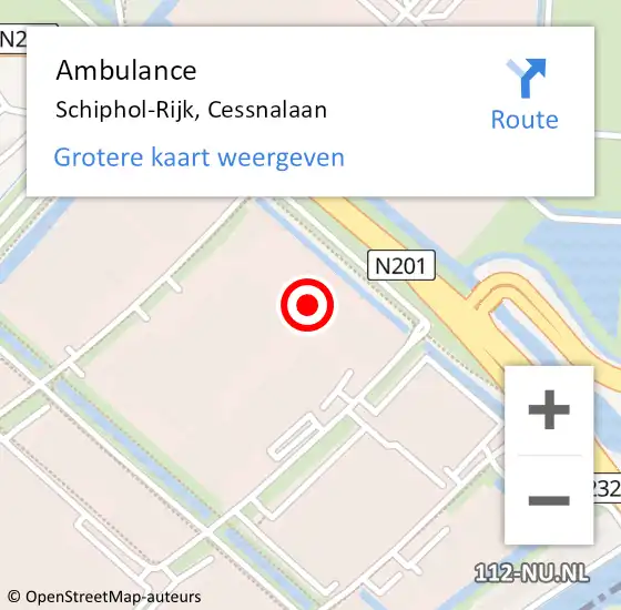 Locatie op kaart van de 112 melding: Ambulance Schiphol-Rijk, Cessnalaan op 28 november 2022 09:31