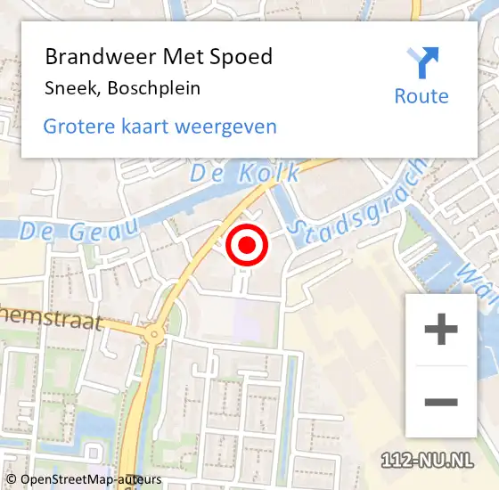 Locatie op kaart van de 112 melding: Brandweer Met Spoed Naar Sneek, Boschplein op 28 november 2022 10:06