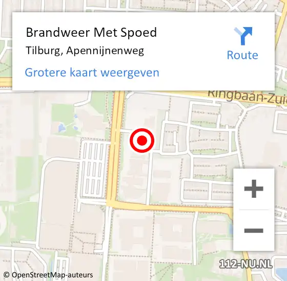 Locatie op kaart van de 112 melding: Brandweer Met Spoed Naar Tilburg, Apennijnenweg op 28 november 2022 10:07