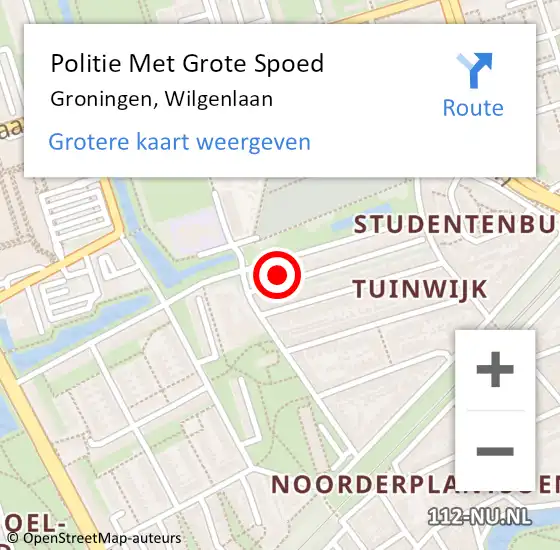 Locatie op kaart van de 112 melding: Politie Met Grote Spoed Naar Groningen, Wilgenlaan op 28 november 2022 10:53