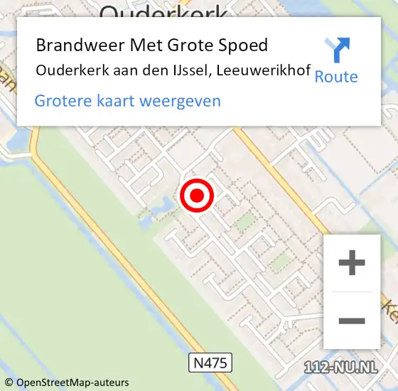 Locatie op kaart van de 112 melding: Brandweer Met Grote Spoed Naar Ouderkerk aan den IJssel, Leeuwerikhof op 28 november 2022 11:18