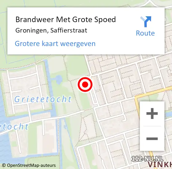 Locatie op kaart van de 112 melding: Brandweer Met Grote Spoed Naar Groningen, Saffierstraat op 28 november 2022 11:44
