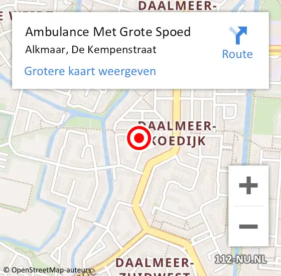 Locatie op kaart van de 112 melding: Ambulance Met Grote Spoed Naar Alkmaar, De Kempenstraat op 28 november 2022 11:58