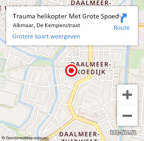 Locatie op kaart van de 112 melding: Trauma helikopter Met Grote Spoed Naar Alkmaar, De Kempenstraat op 28 november 2022 12:06