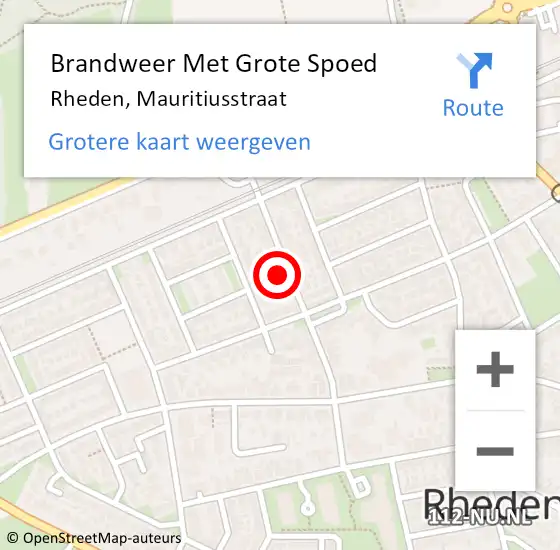 Locatie op kaart van de 112 melding: Brandweer Met Grote Spoed Naar Rheden, Mauritiusstraat op 28 november 2022 12:07