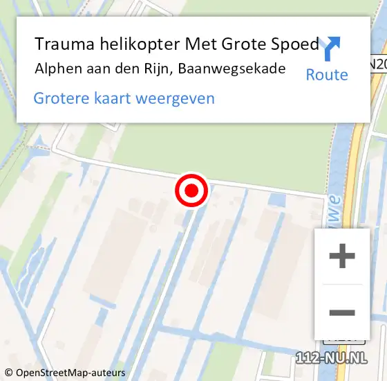 Locatie op kaart van de 112 melding: Trauma helikopter Met Grote Spoed Naar Alphen aan den Rijn, Baanwegsekade op 28 november 2022 12:59