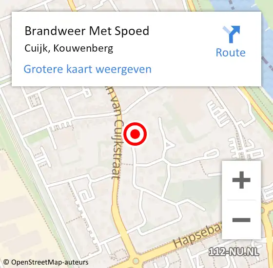 Locatie op kaart van de 112 melding: Brandweer Met Spoed Naar Cuijk, Kouwenberg op 28 november 2022 13:00