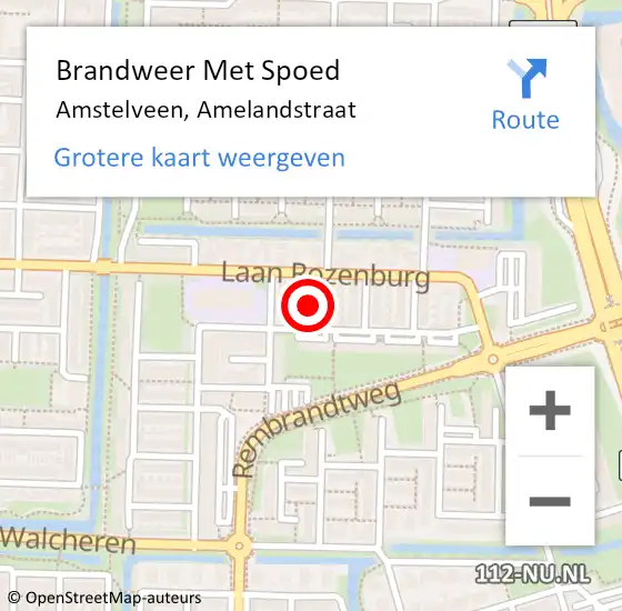 Locatie op kaart van de 112 melding: Brandweer Met Spoed Naar Amstelveen, Amelandstraat op 28 november 2022 13:12