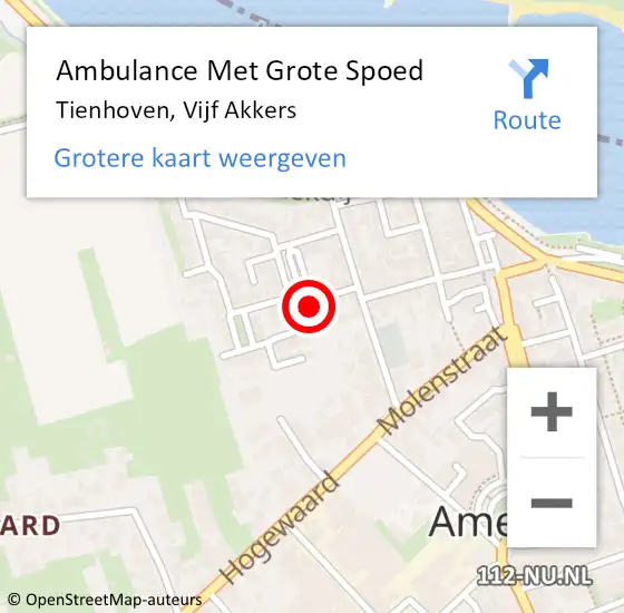 Locatie op kaart van de 112 melding: Ambulance Met Grote Spoed Naar Tienhoven, Vijf Akkers op 6 augustus 2014 14:18